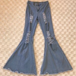 Rue 21 Fit & Flared Distressed Blue Denim Jeans